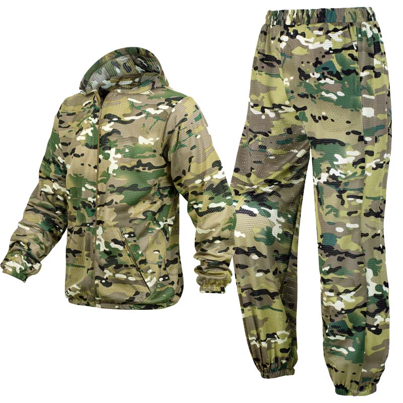 Hunting Outdoor Pants - Completo Estivo Mimetico Traspirante con Cappuccio